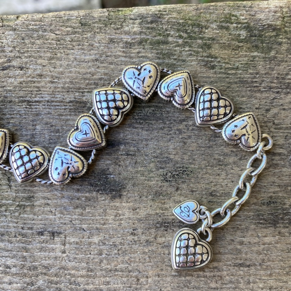 BRIGHTON Bracelet Retired ENCHANTED HEARTS Reversible Vintage Silver Slide Charm